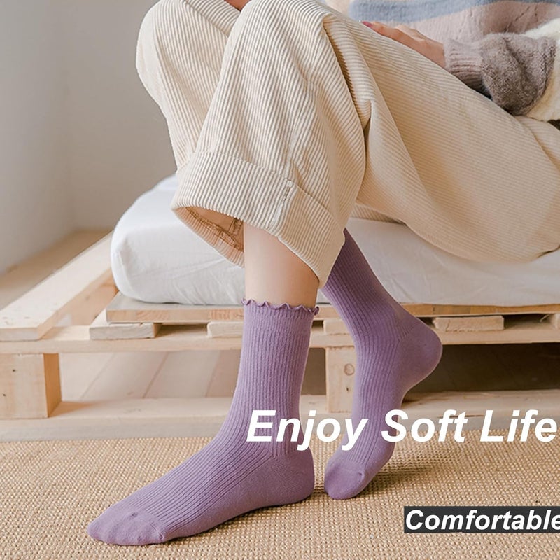 BISOUSOX Ruffle Socks Woman, White Boot Cozy Crew Cute Frilly Ankle Dress Socks for Women Girls Turn-Cuff Size 5 7-9 - Image 4